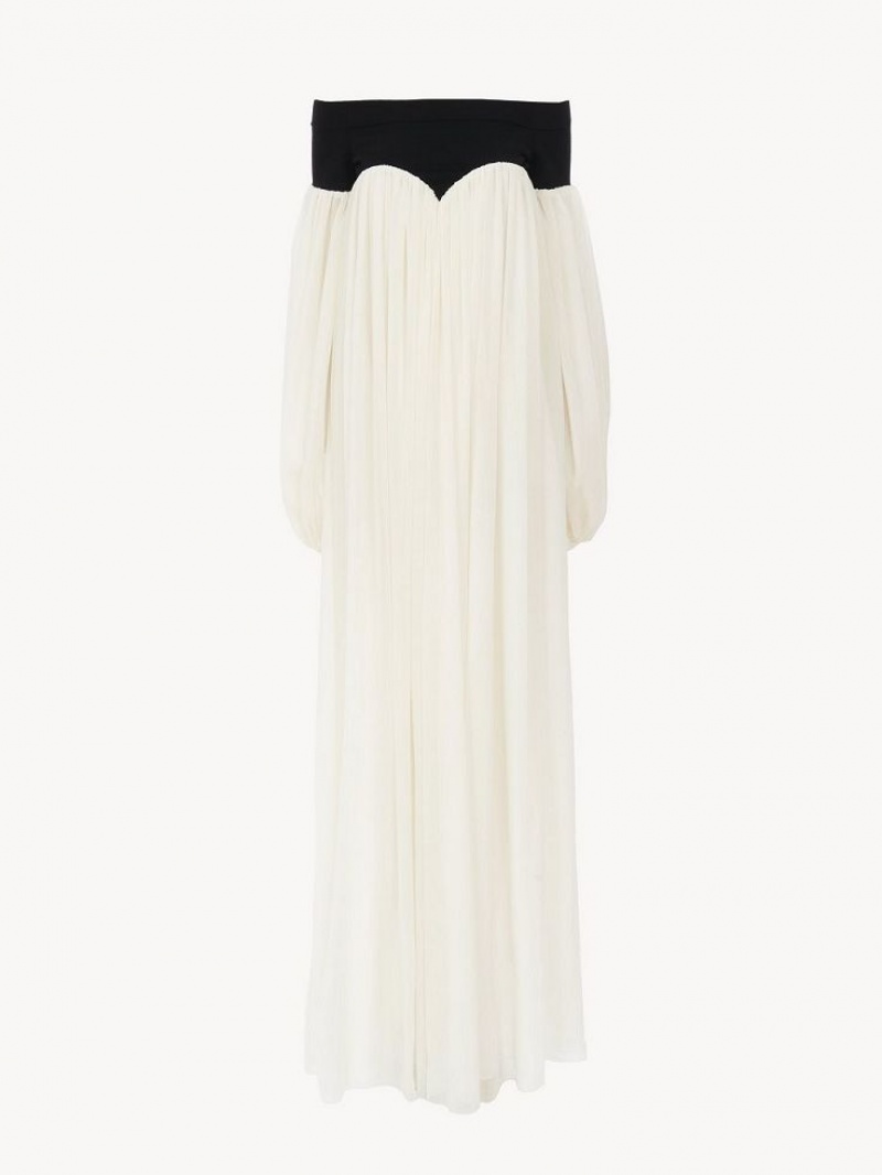 Chloe Off-the-shoulder Maxi Elbise Siyah Beyaz | CHE-SR13857