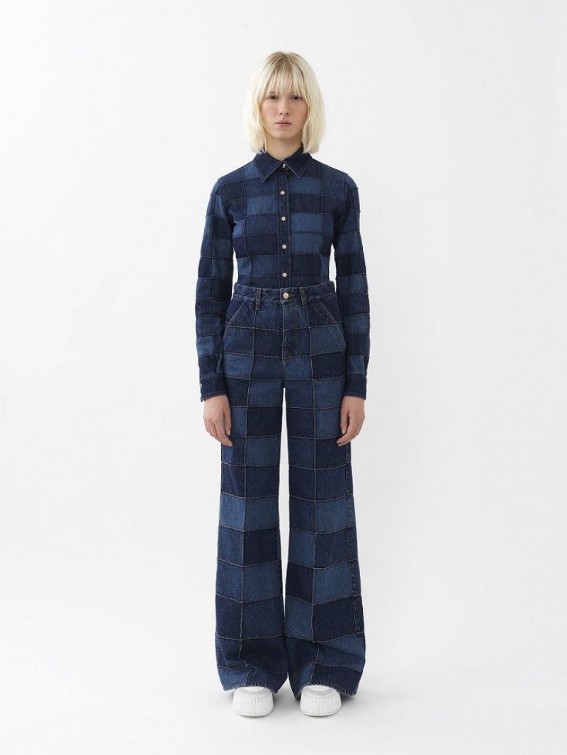 Chloe Patchwork Denim Gömlek Renkli Mavi | CHE-SR13886