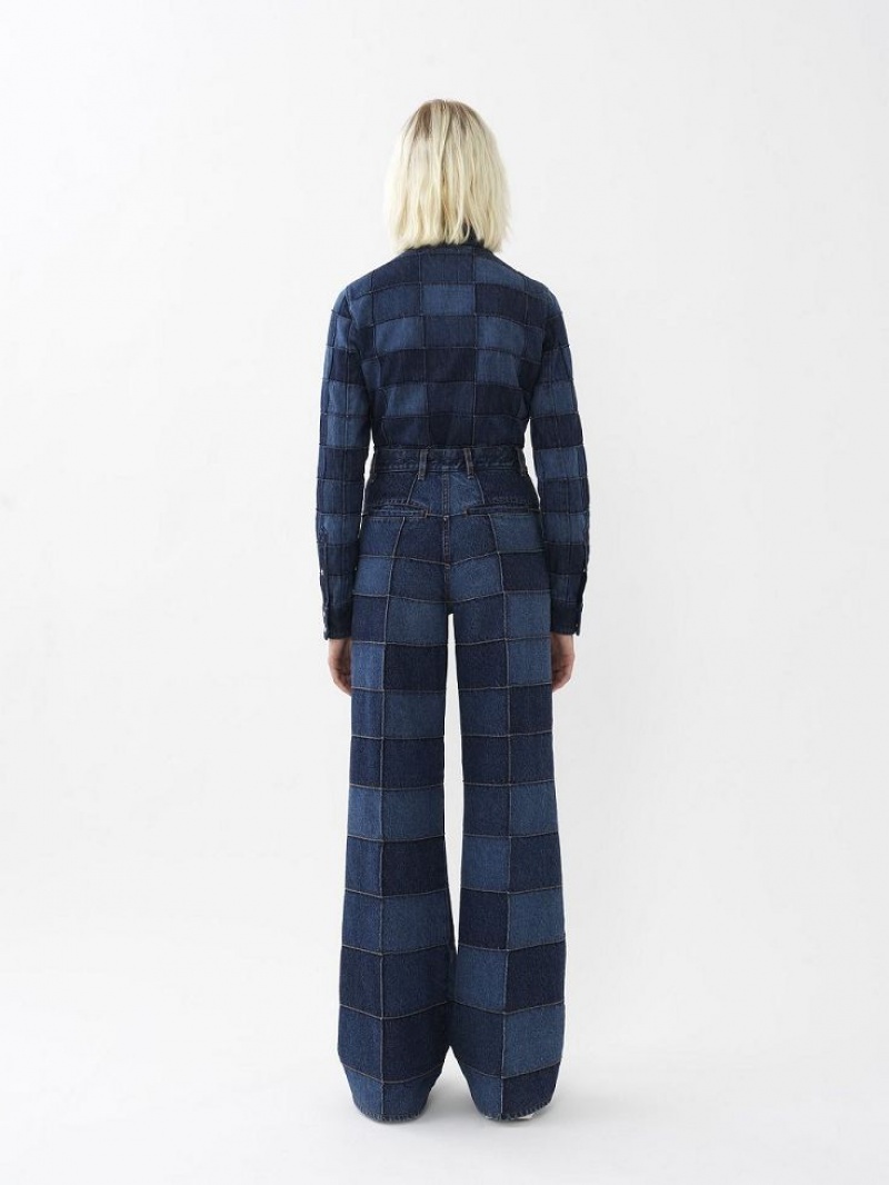 Chloe Patchwork Denim Gömlek Renkli Mavi | CHE-SR13886