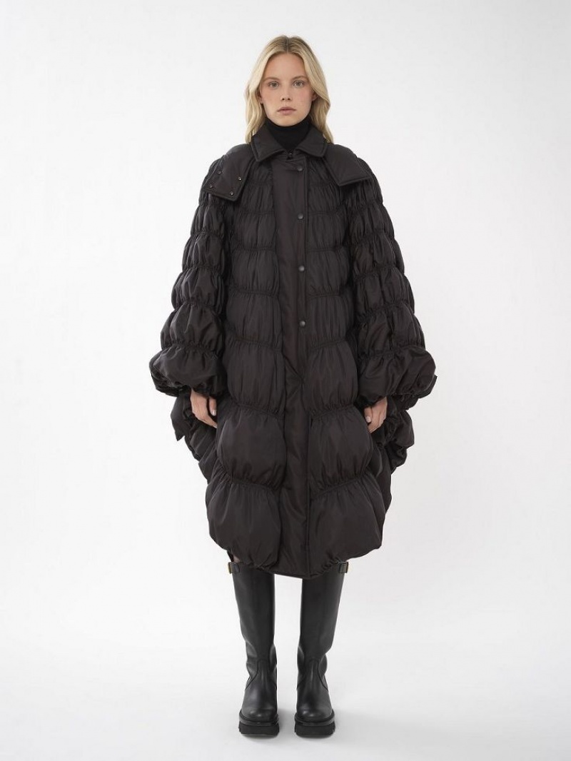 Chloe Ruched Puffer Cape Kaban Siyah | CHE-SR13815