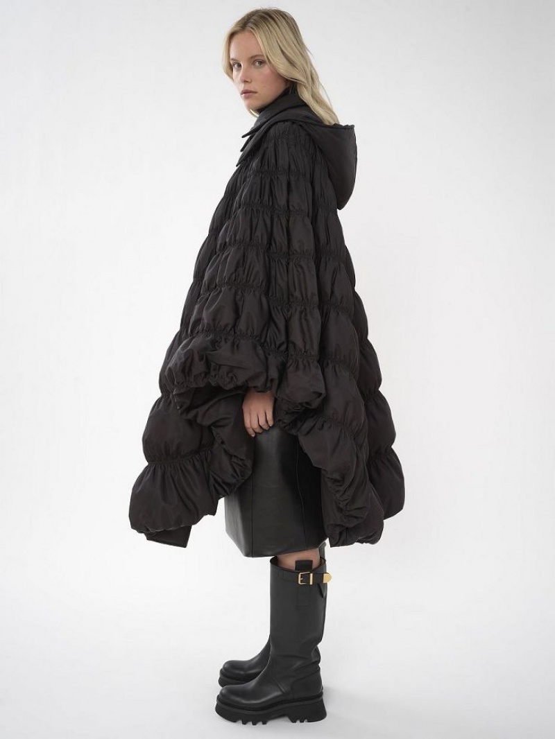 Chloe Ruched Puffer Cape Kaban Siyah | CHE-SR13815