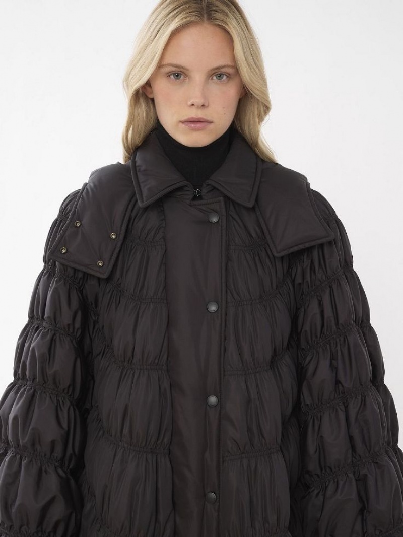 Chloe Ruched Puffer Cape Kaban Siyah | CHE-SR13815