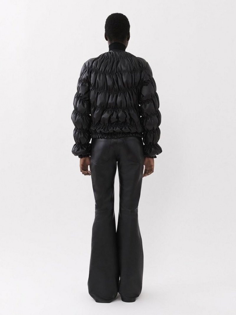 Chloe Ruched Puffer Jacket Leather Siyah | CHE-SR14115