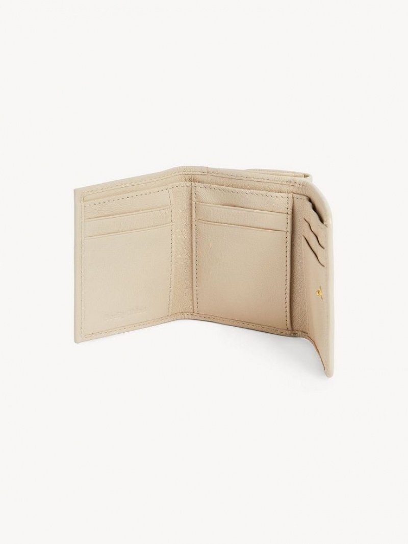 Chloe Saddie Medium Tri-fold Küçük Cüzdan Bej Rengi | CHE-SR14903