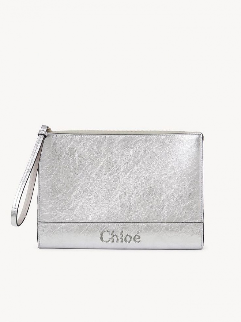 Chloe Sense Zippered Clutch Gümüş | CHE-SR13745