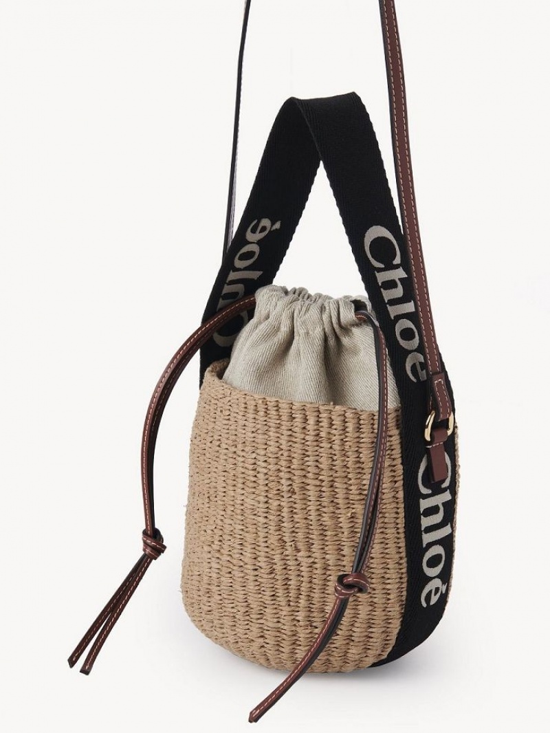 Chloe Small Woody Basket Çapraz Askılı Çanta Siyah Bej Rengi | CHE-SR13566