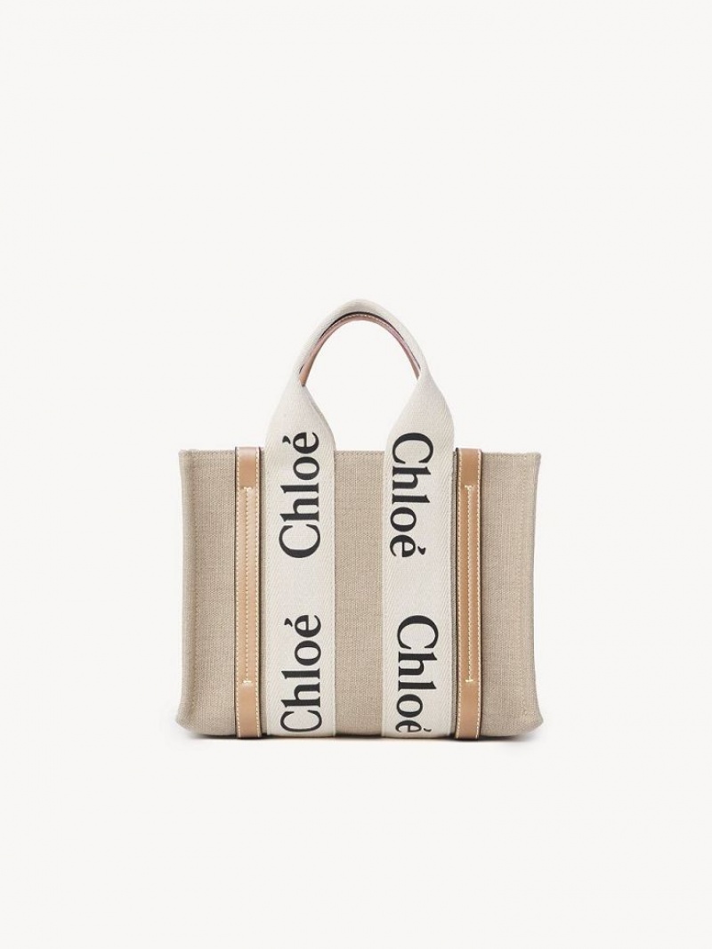 Chloe Small Woody Tote Mini Çanta Beyaz Bej Rengi | CHE-SR13670