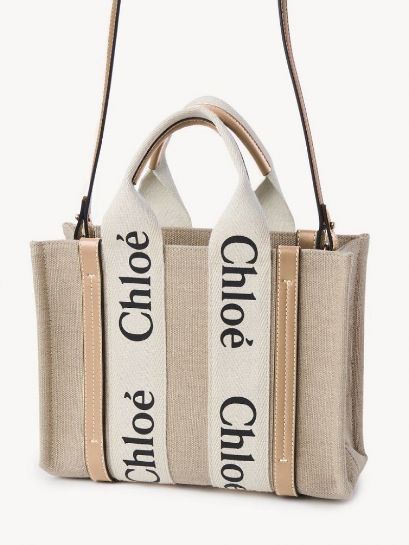 Chloe Small Woody Tote Mini Çanta Beyaz Bej Rengi | CHE-SR13670