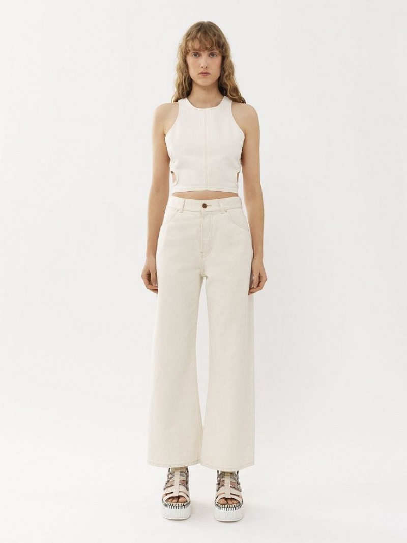 Chloe Stromboli Geniş Cropped Kot Pantolon Beyaz | CHE-SR13995