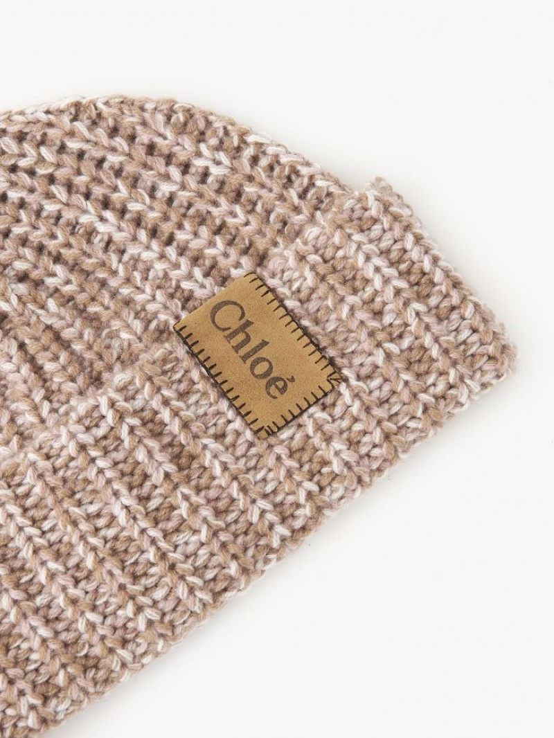 Chloe Tıknaz Örme Beanie Şapkalar Bej Rengi Pembe | CHE-SR14474