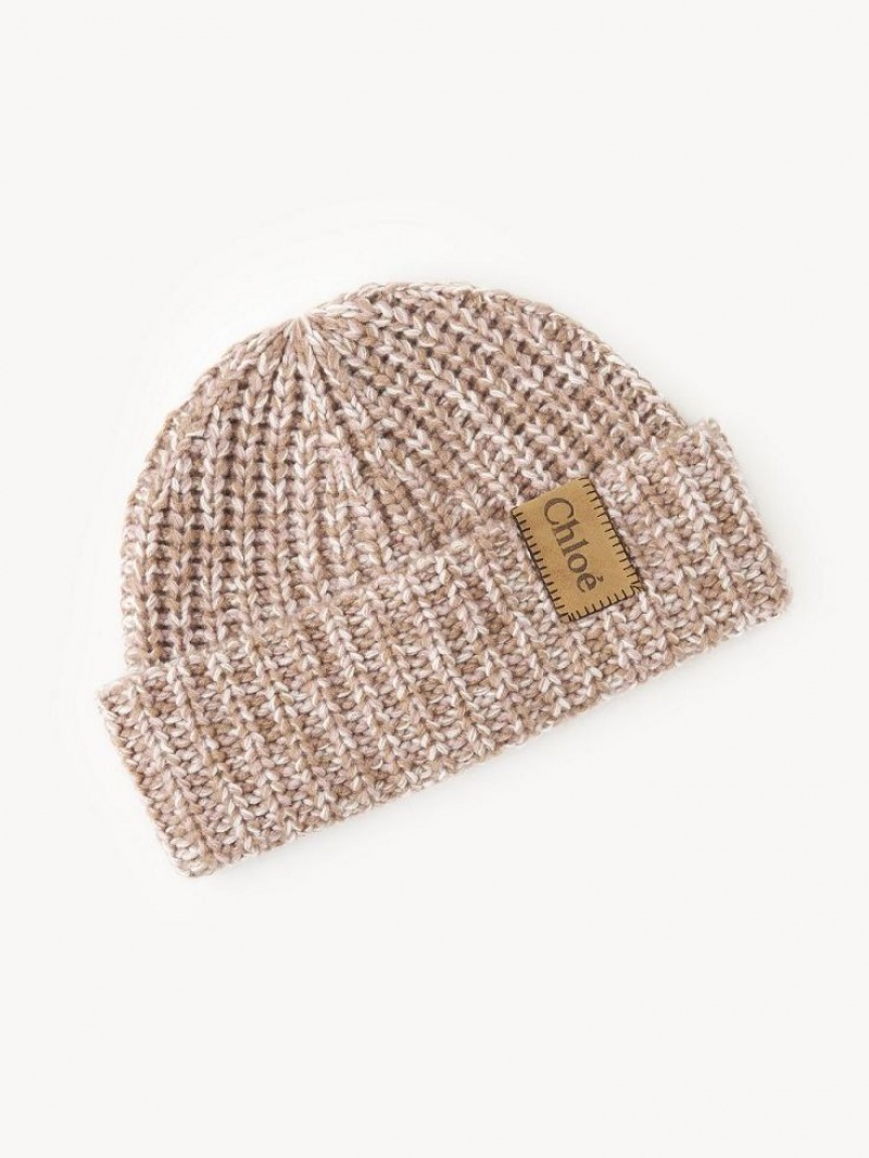 Chloe Tıknaz Örme Beanie Şapkalar Bej Rengi Pembe | CHE-SR14474