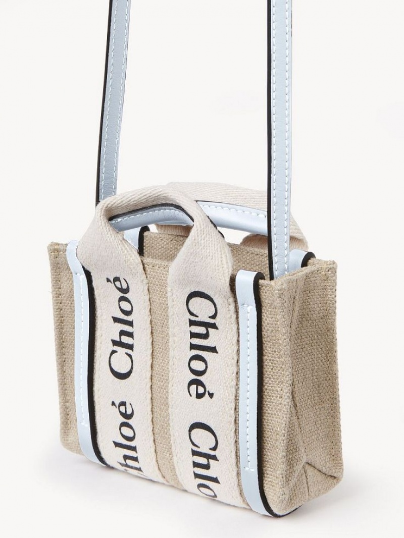 Chloe Woody Nano Tote Mini Çanta Beyaz Mavi | CHE-SR13675