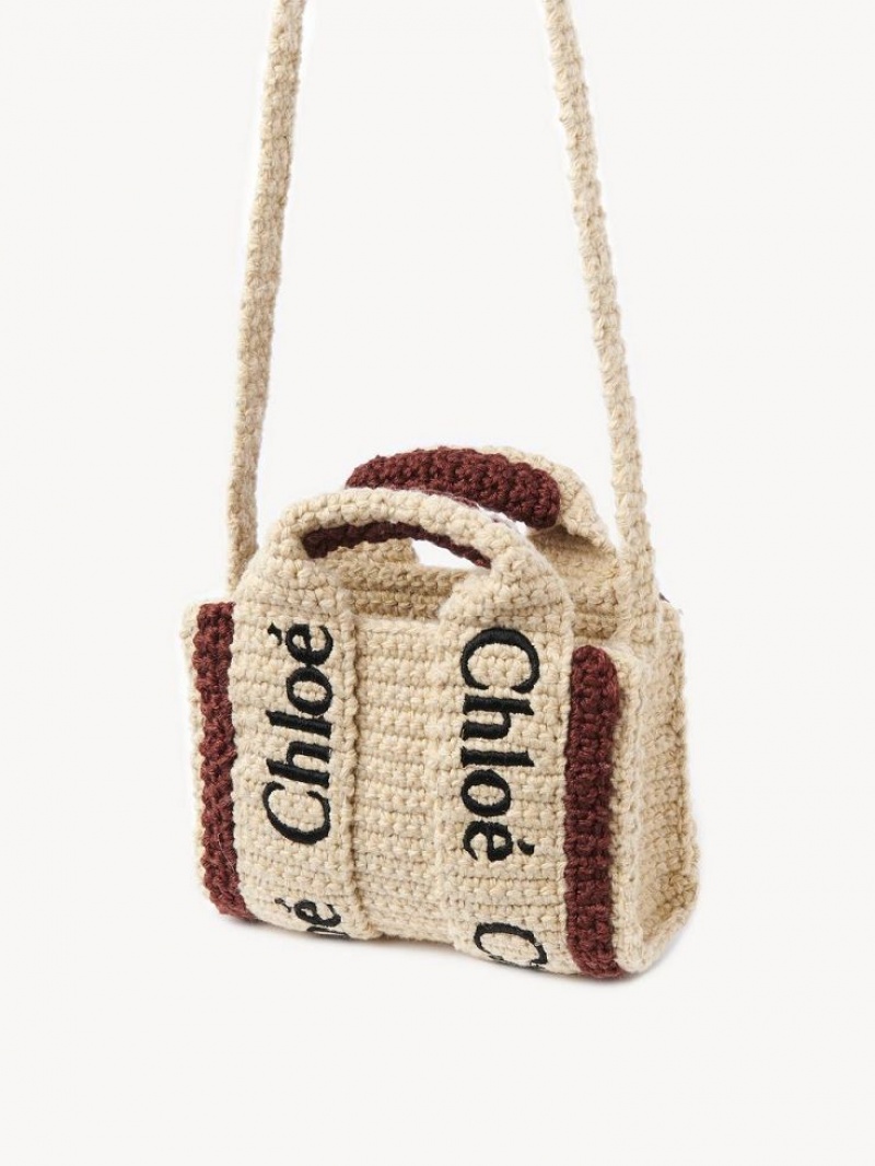 Chloe Woody Nano Tote Mini Çanta Kahverengi Bej Rengi | CHE-SR13693