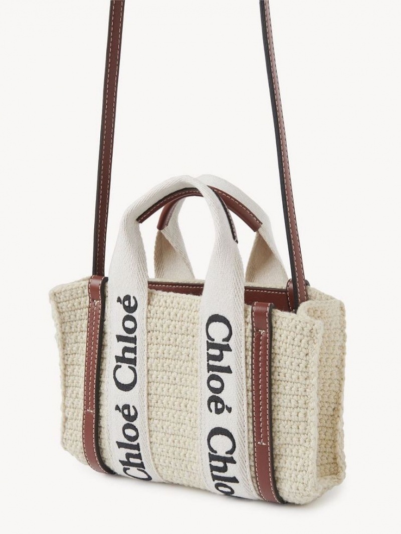 Chloe Woody Tote 2 Mini Çanta Kahverengi Bej Rengi | CHE-SR13690