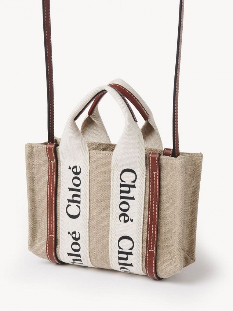 Chloe Woody Tote 3 Mini Çanta Beyaz Kahverengi | CHE-SR13723