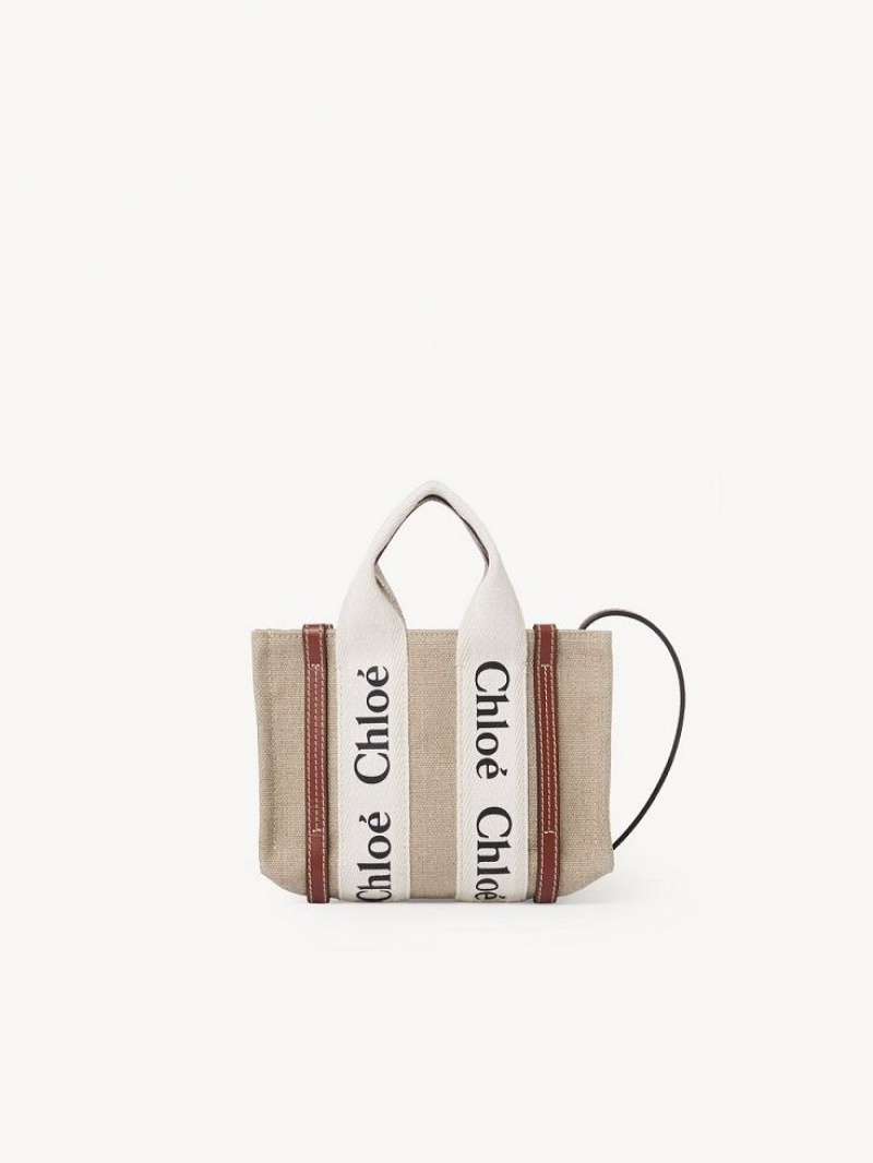 Chloe Woody Tote 3 Mini Çanta Beyaz Kahverengi | CHE-SR13723